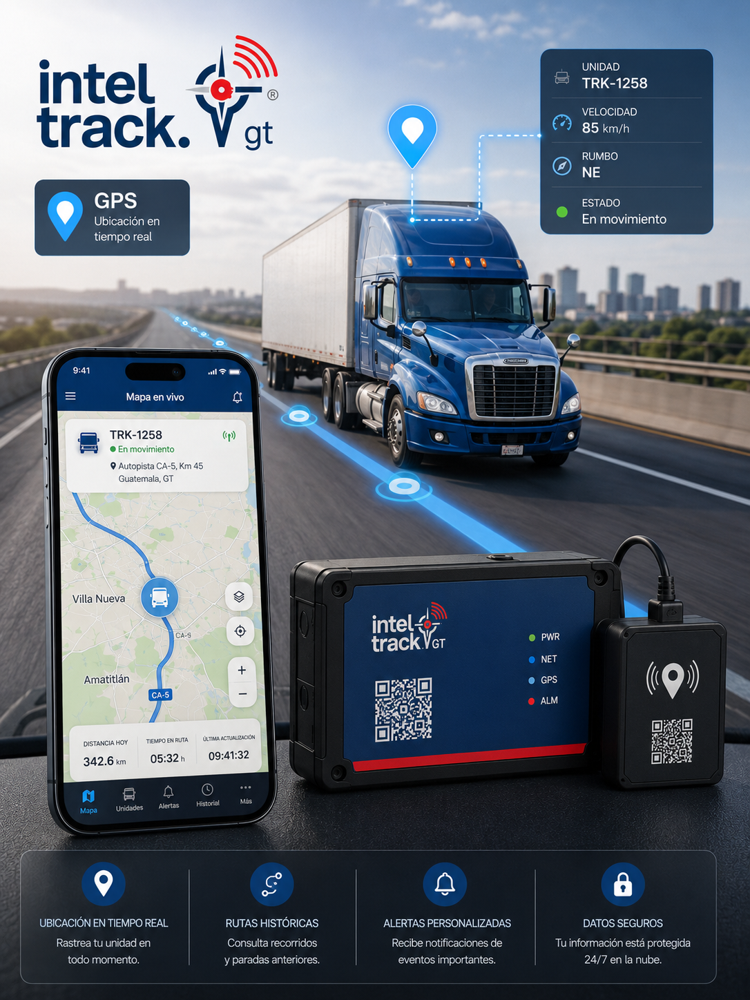 HunterGPS con rastreo satelital en mapa y monitoreo vehicular